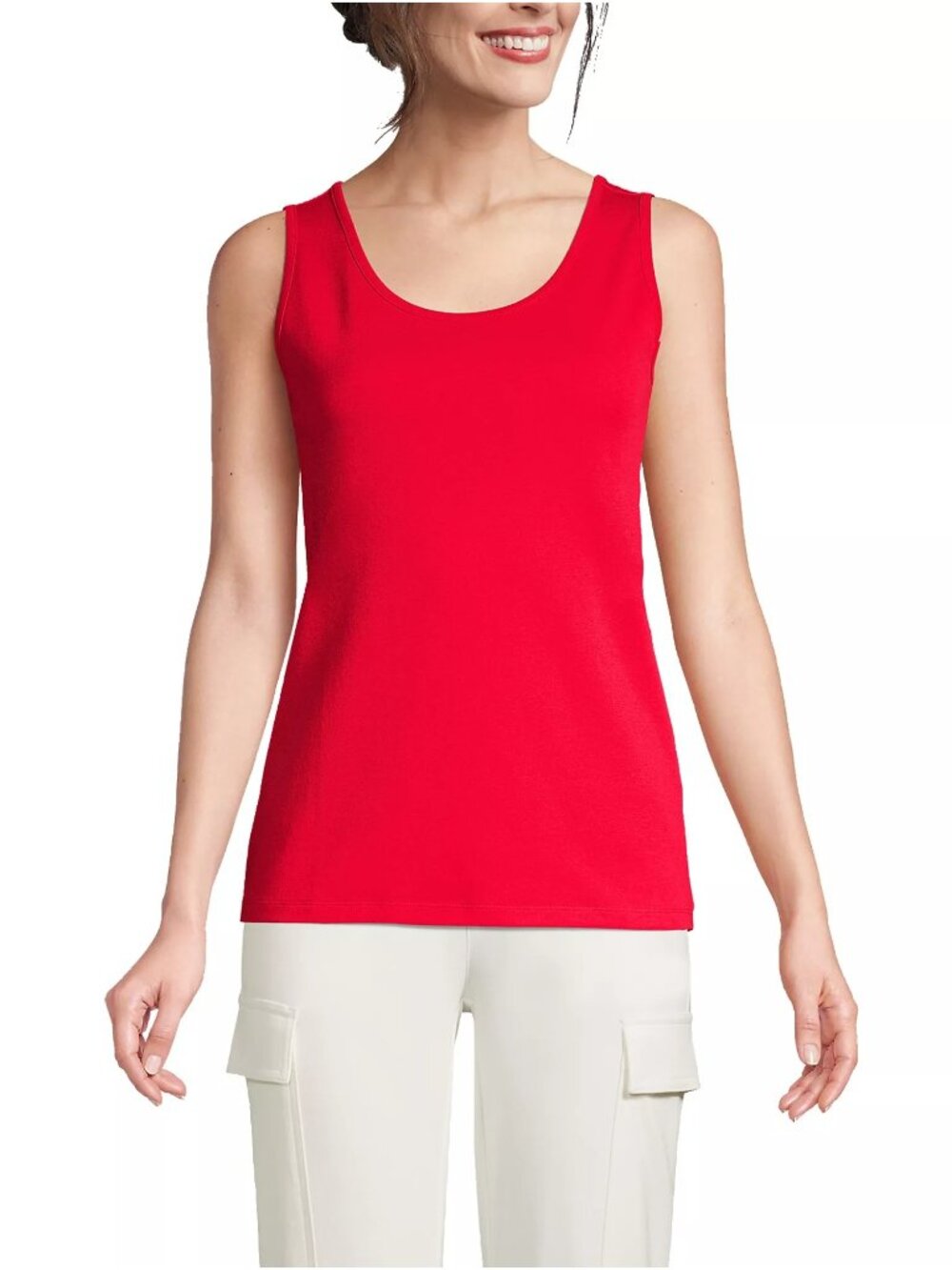 2/$30 Lands' End Women's Cotton Tank Top Compass Red Large #A4947